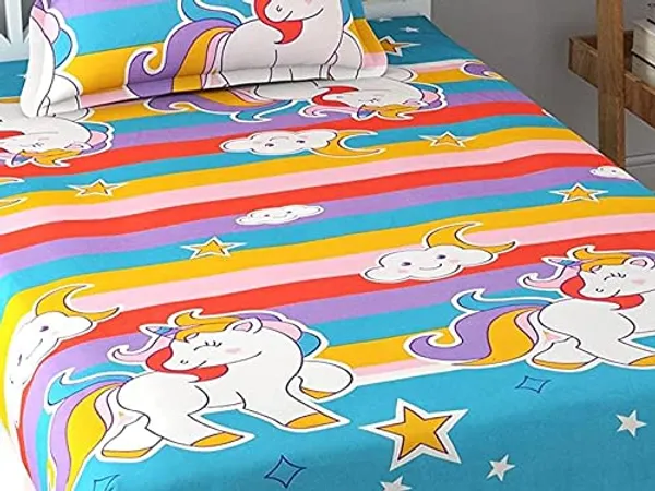 220TC_Microfiber_Supersoft_Cotton_Flat_Bedsheet_Set_of_1_Single_Flat_Bedsheet_with_1_Pillow_Cover,_60x90_Inches,_Unicorn